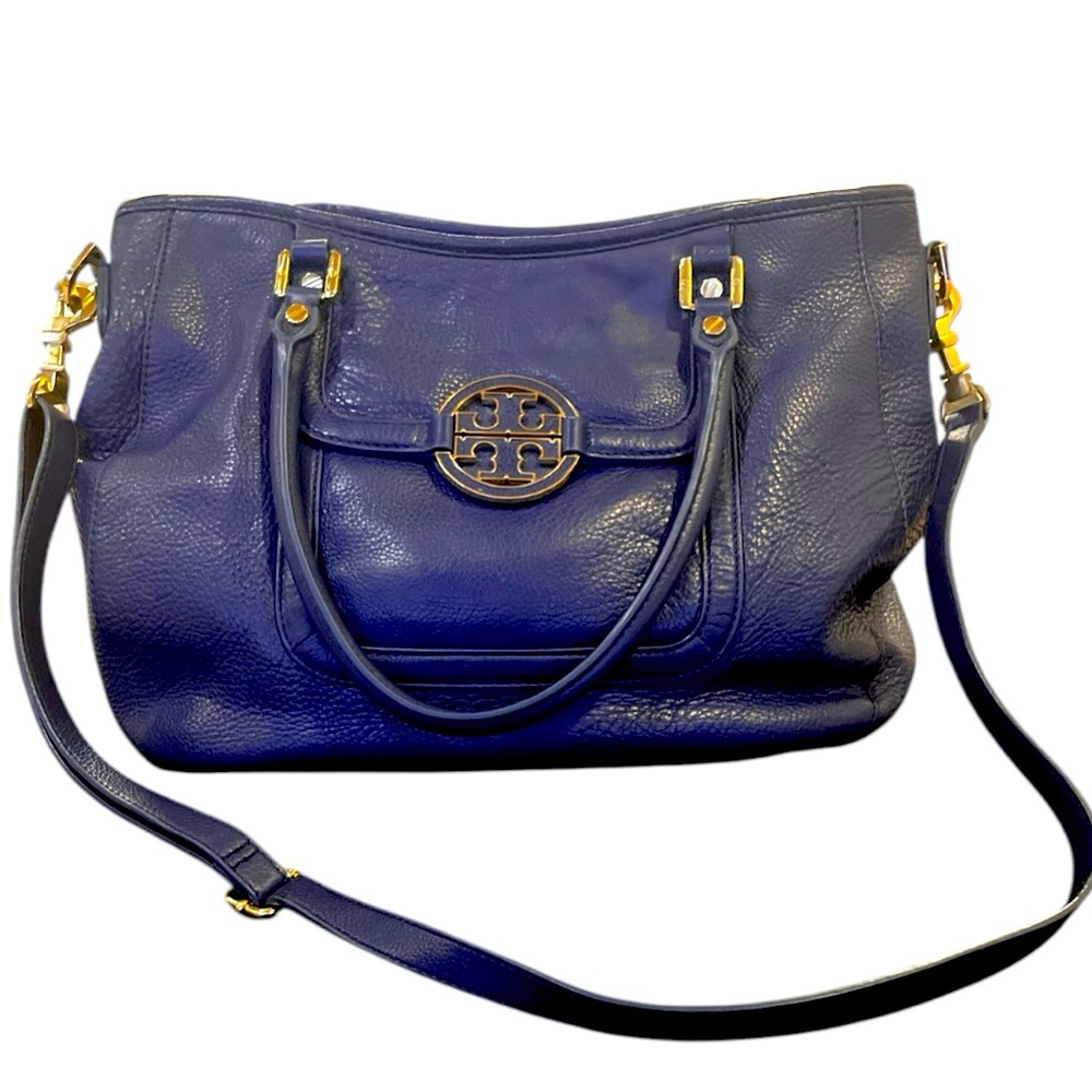 Tory Burch Blue Pebble “Amanda” hobo shoulder bag
